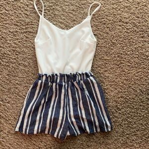Romper, with blue and white stripe shorts and white tank connected,size xxs
